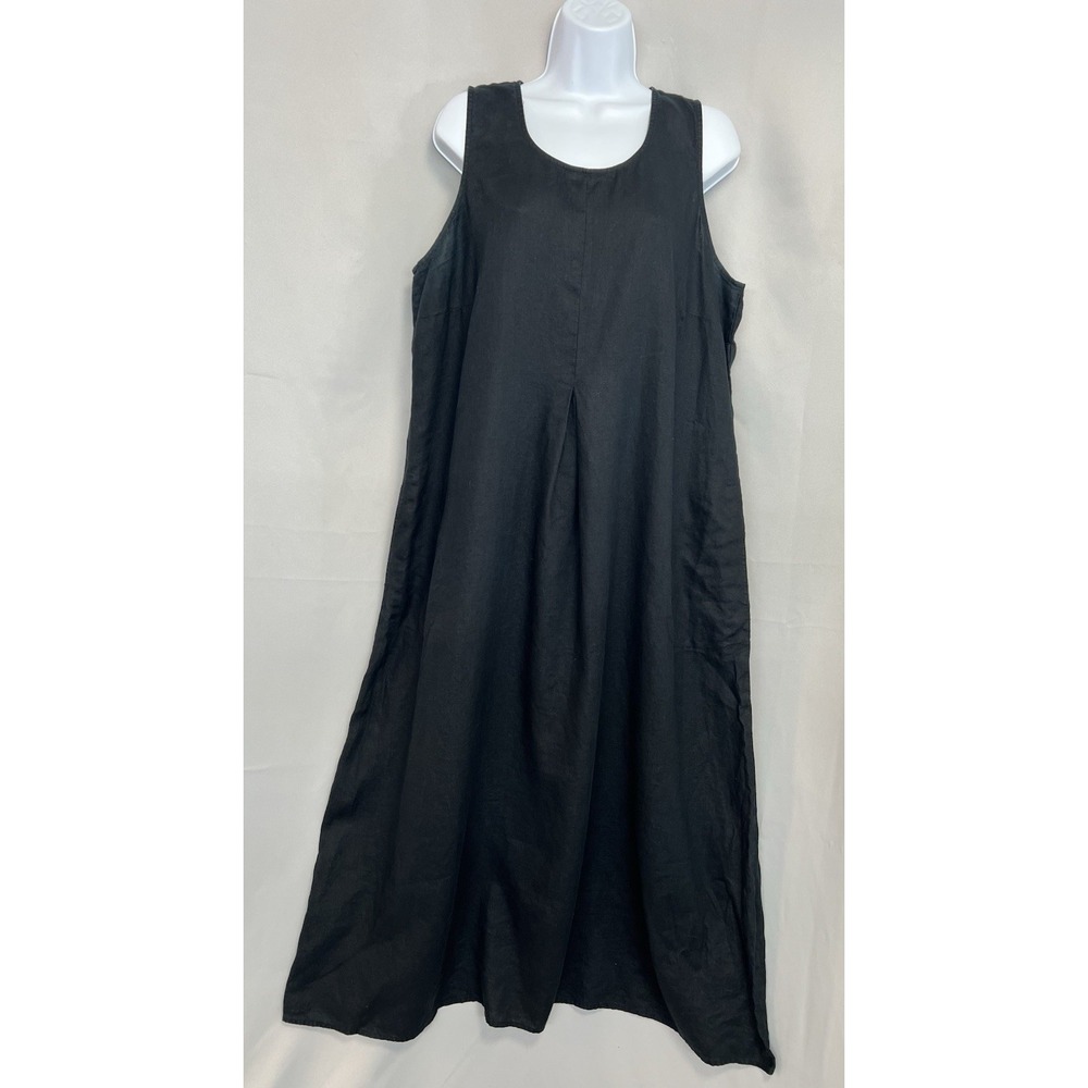 J.Jill Love Linen Maxi Dress Sz XL 100% Linen Black Beach Lightweight Summer